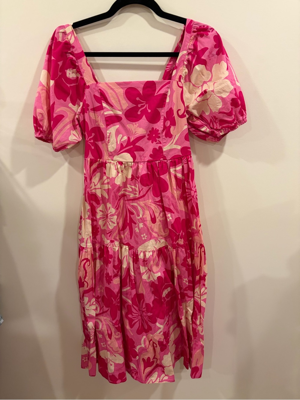 Crystal Sky Pink Floral Puff-Sleeve Maxi Dress Size S